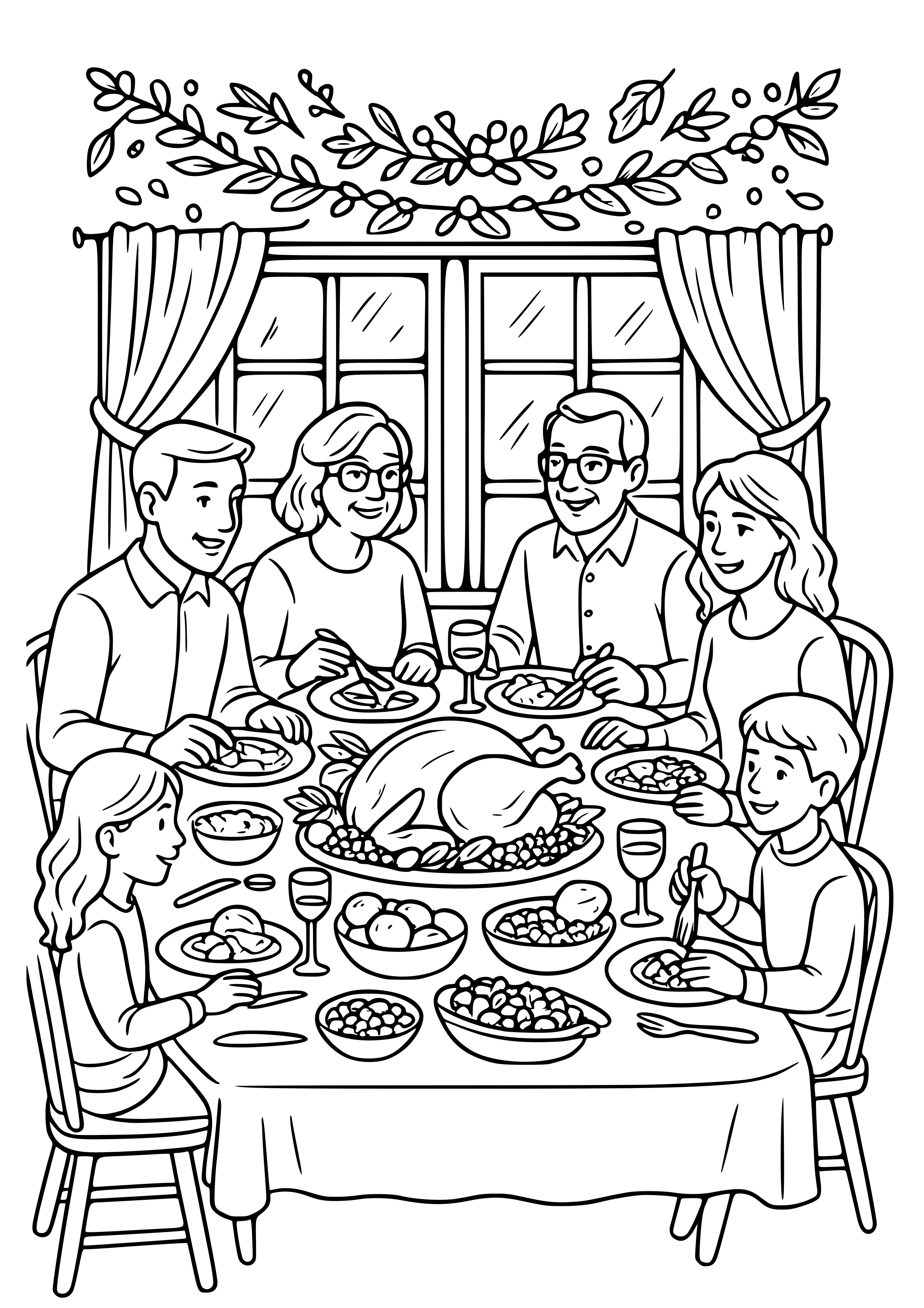 Traditional Thanksgiving Gathering Coloring Page