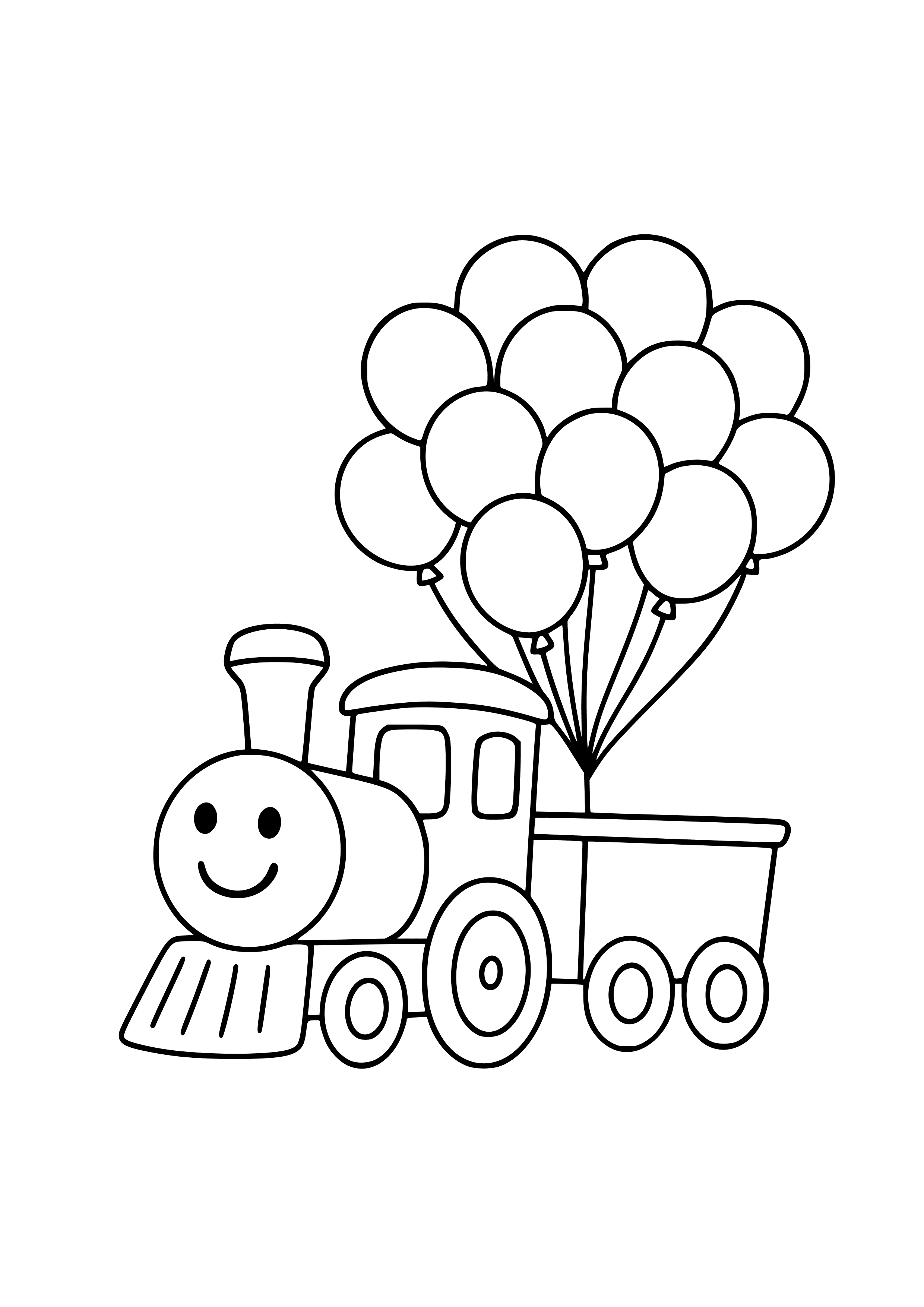 Train Carrying Colorful Balloons Coloring Page
