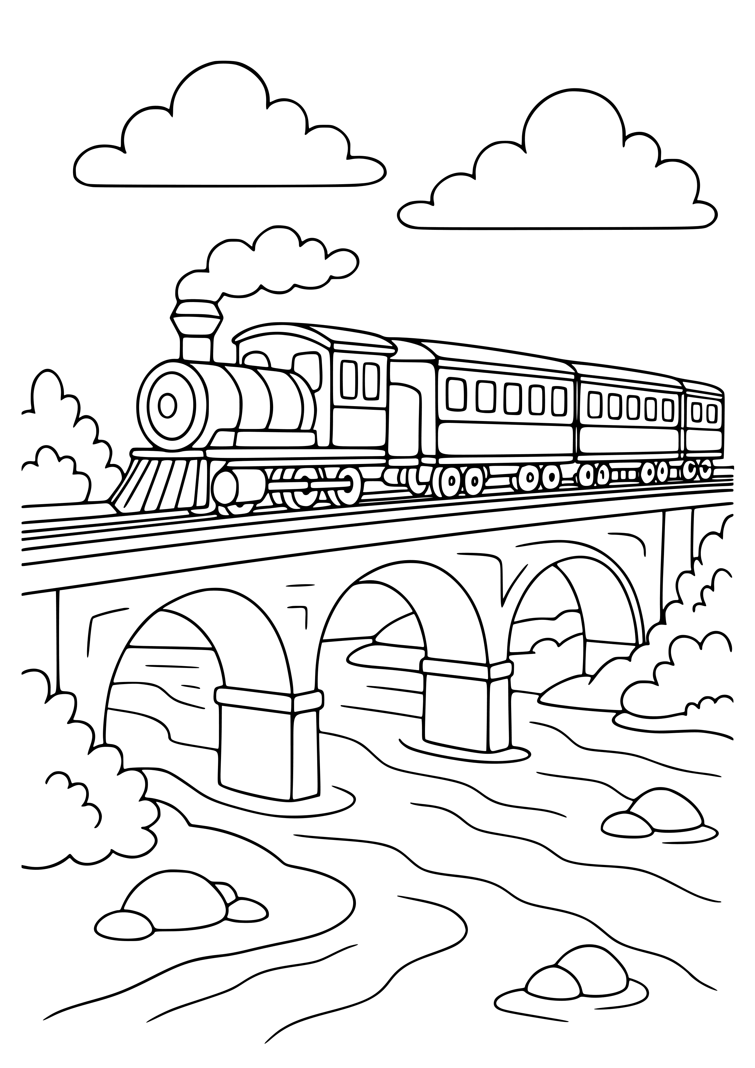 Train Crossing a Bridge Over a River Coloring Page