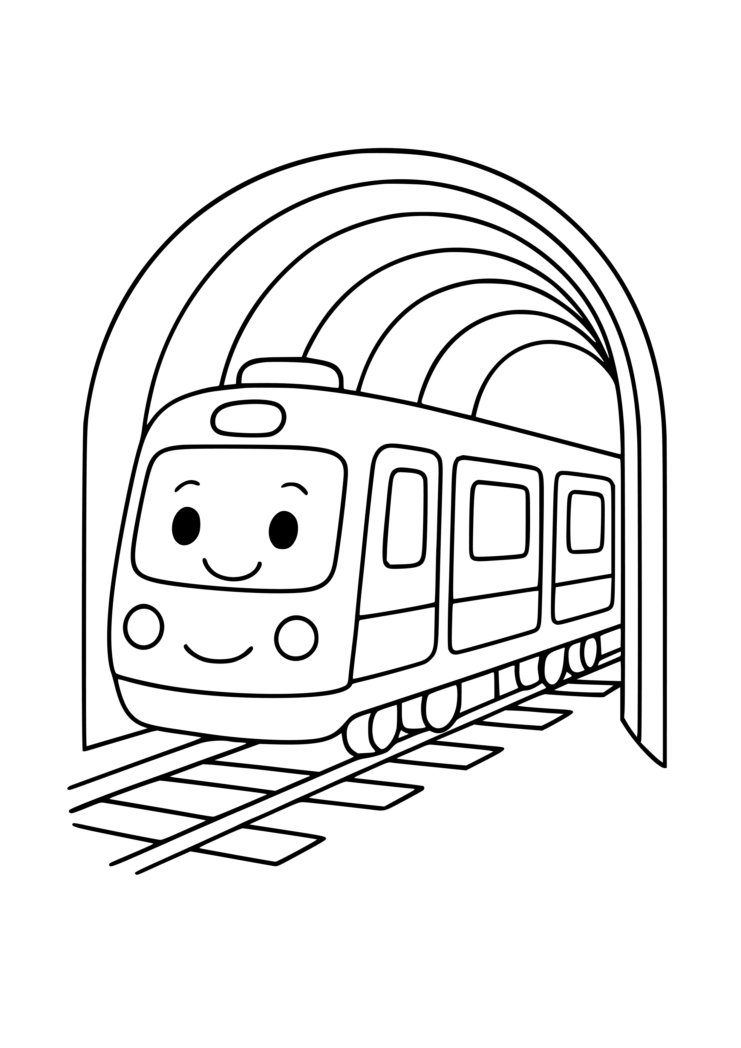 Train Traveling Through a Tunnel Coloring Page
