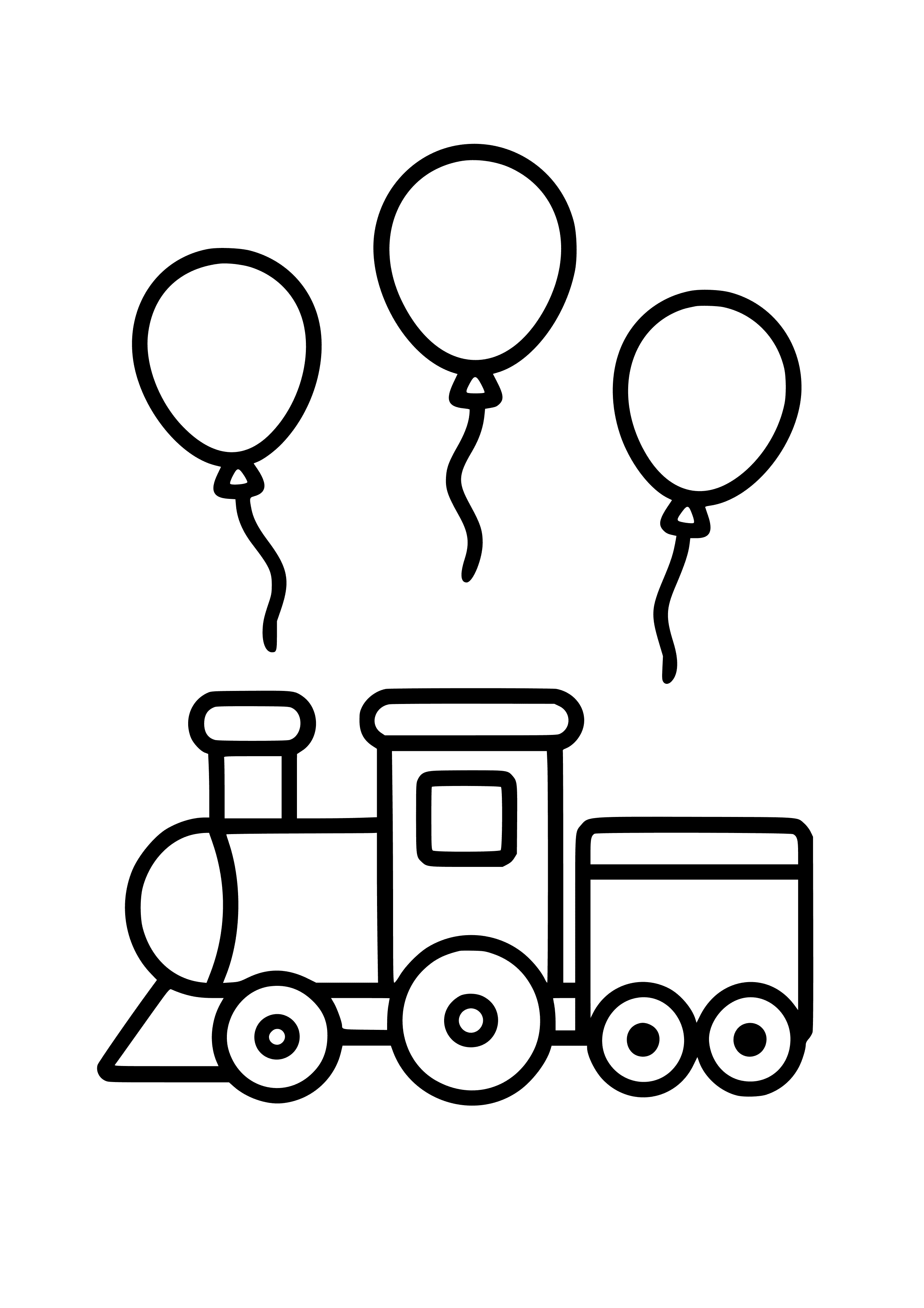 Train with Balloons Flying Overhead Coloring Page