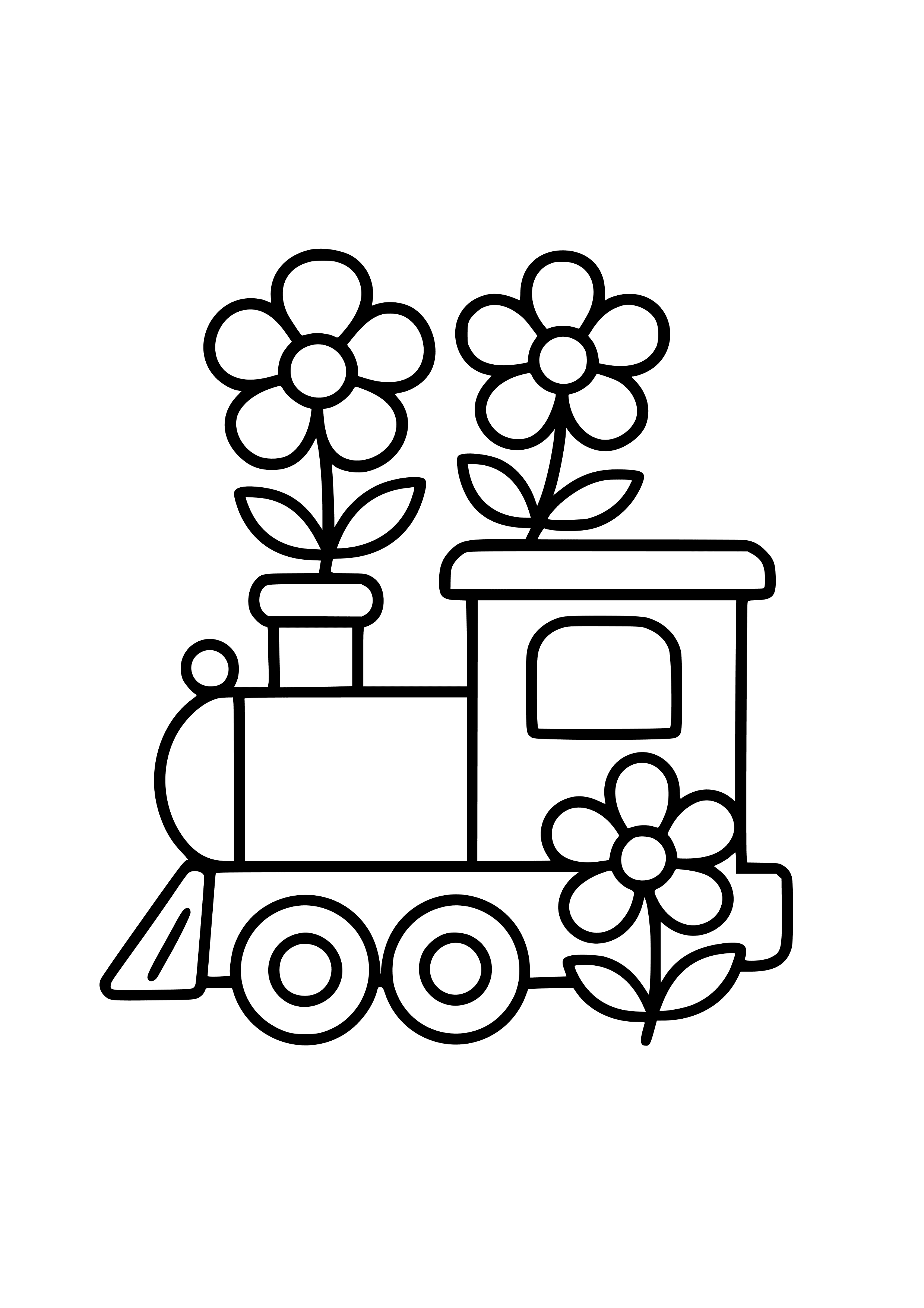 Train with Flowers Growing on It Coloring Page