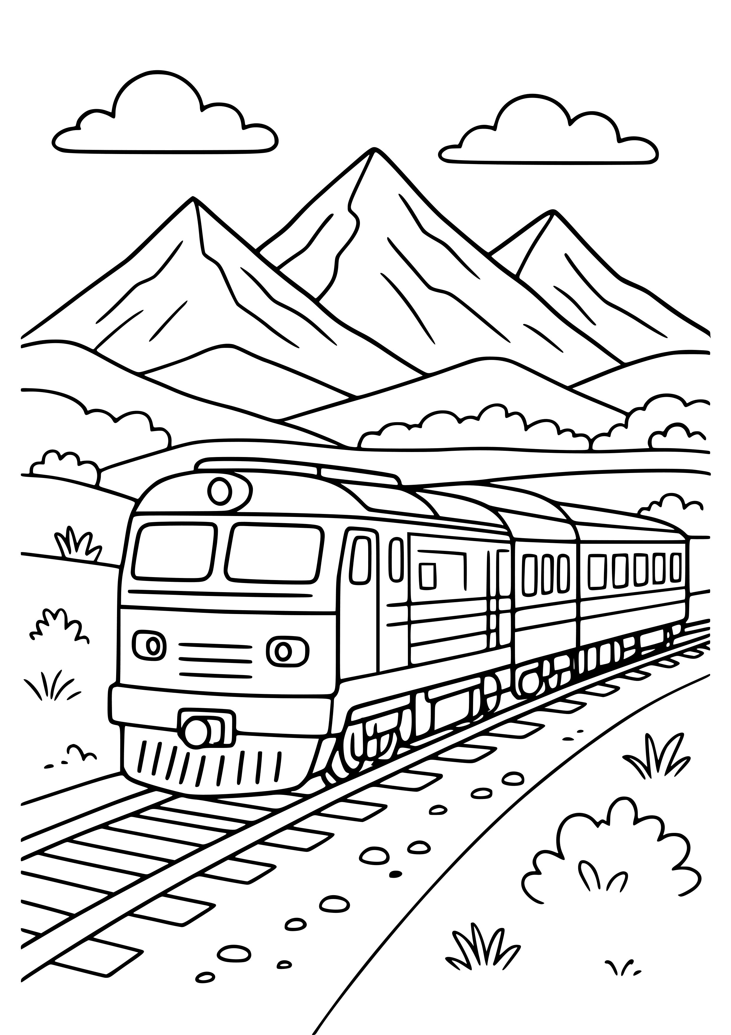 Train with Mountains in the Background Coloring Page