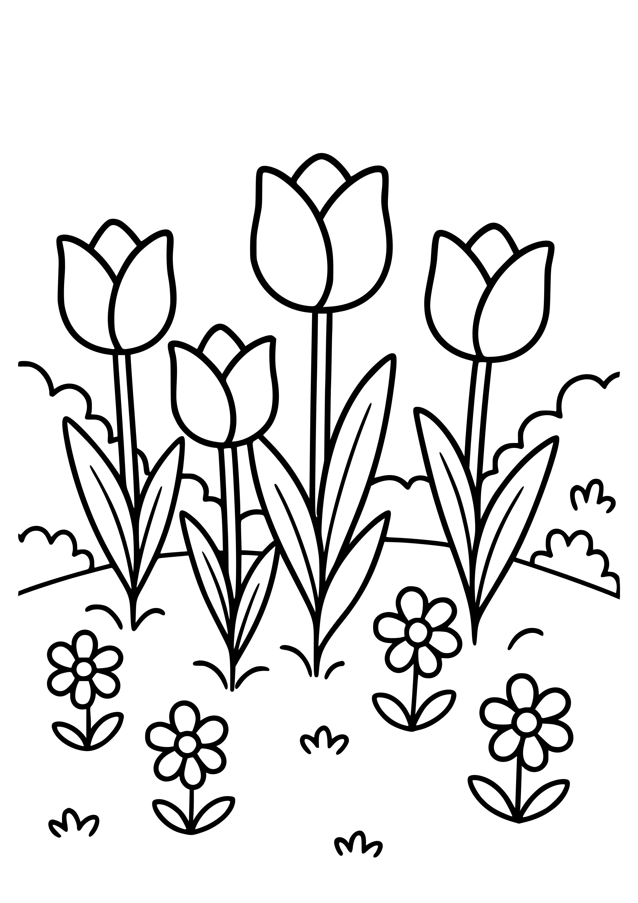 Tulips in a Garden Coloring Page