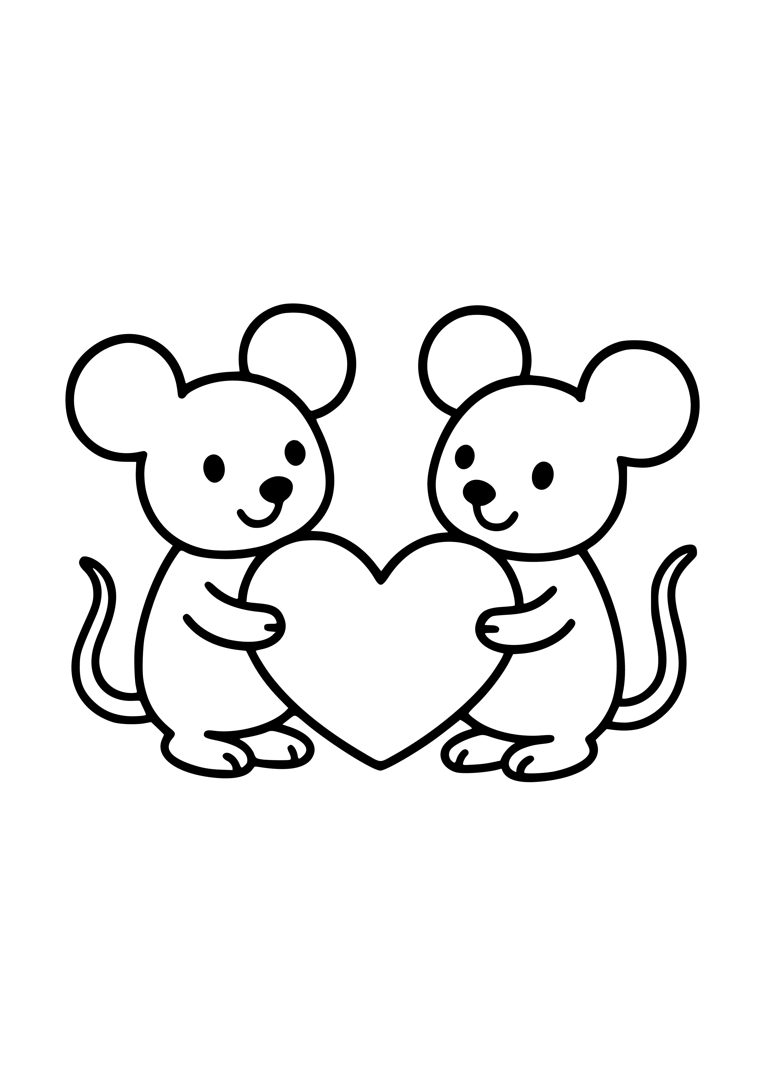 Two Cute Mice Holding a Heart Coloring Page
