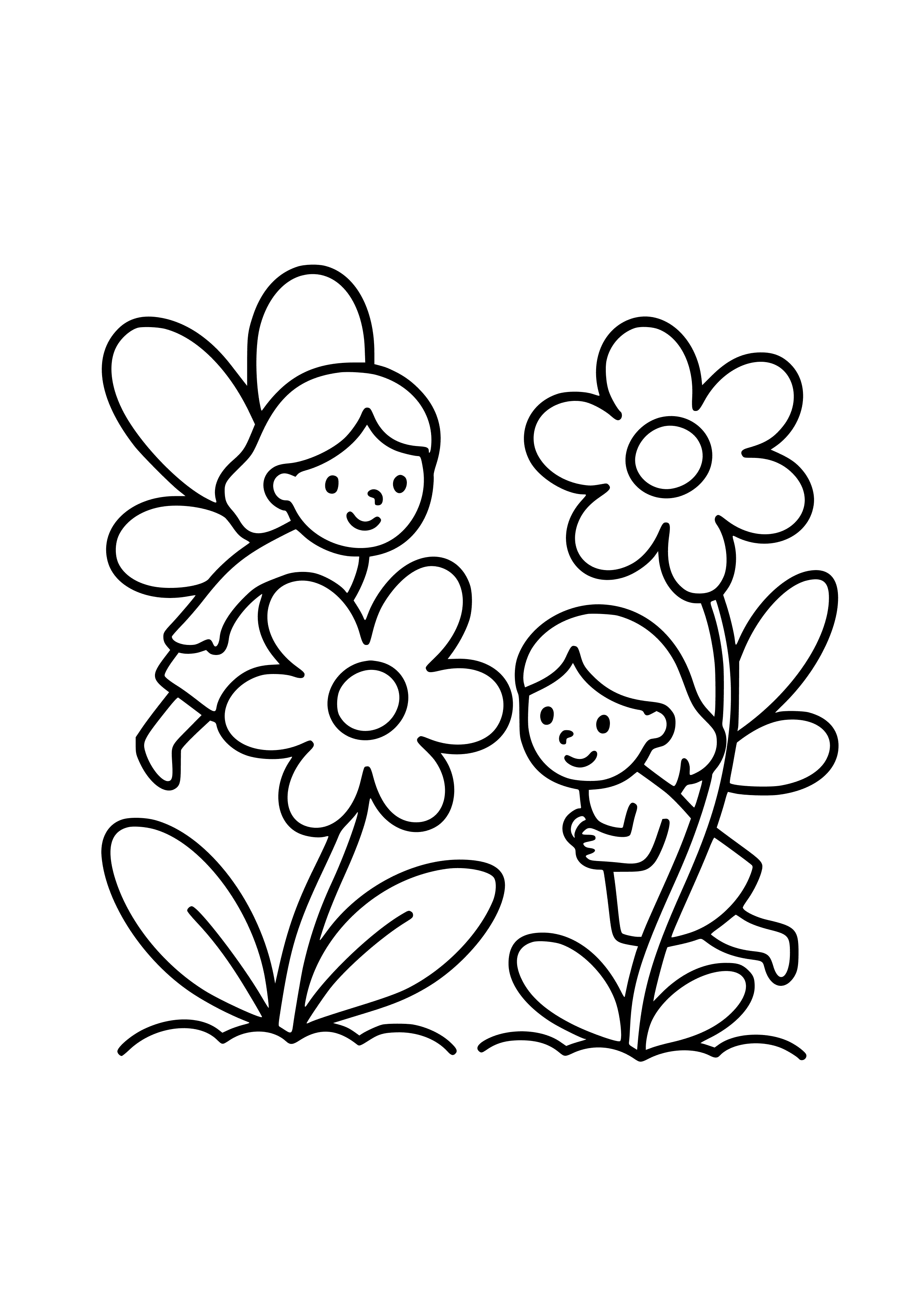 Two Fairies Playing Hide-and-seek Among the Flowers Coloring Page