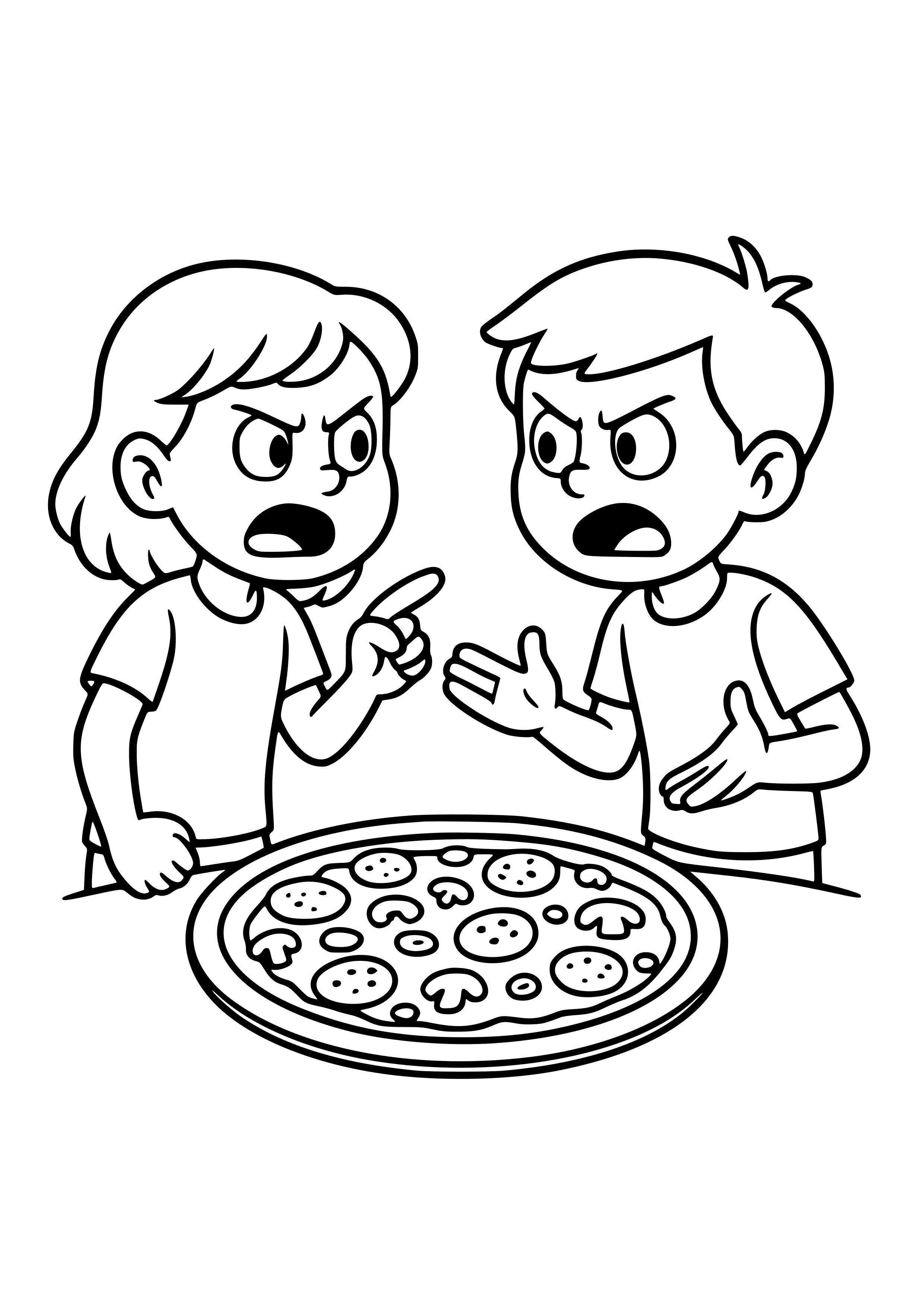 Two Friends Arguing Over Pizza Toppings Coloring Page