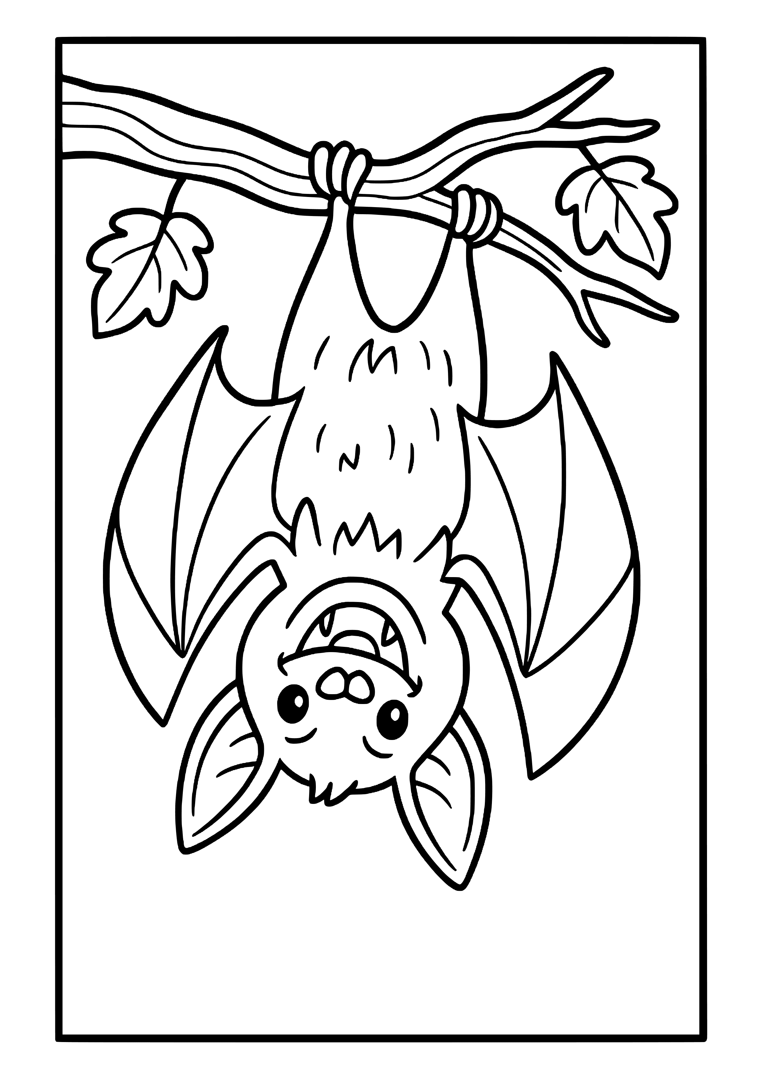 Vampire Bat Hanging From a Tree Branch Coloring Page
