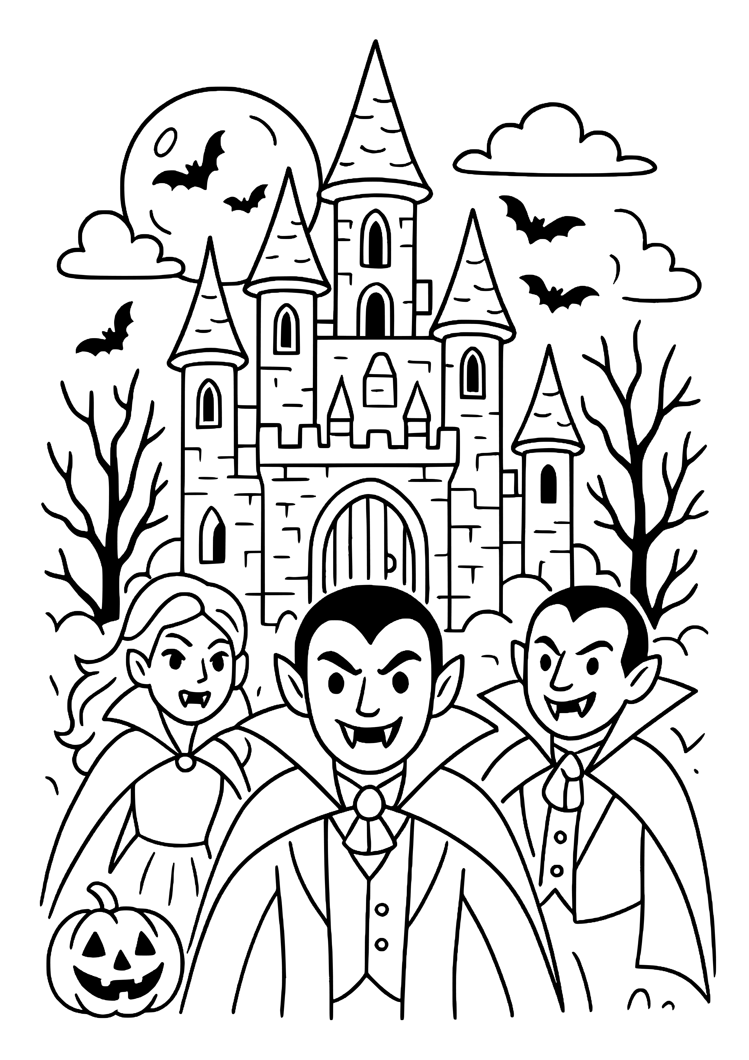 Vampires at a Spooky Castle Coloring Page