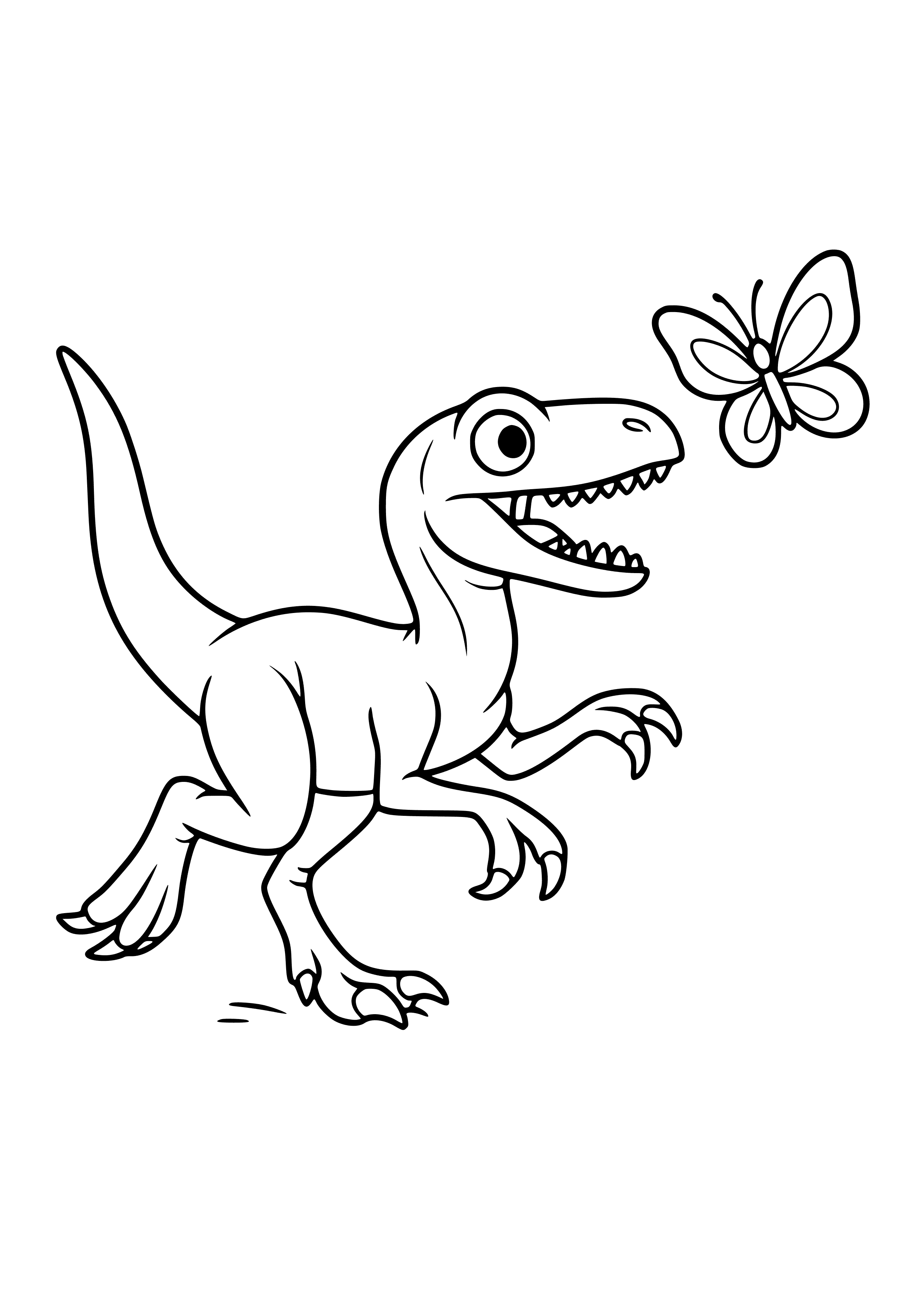 Velociraptor Chasing a Butterfly Coloring Page