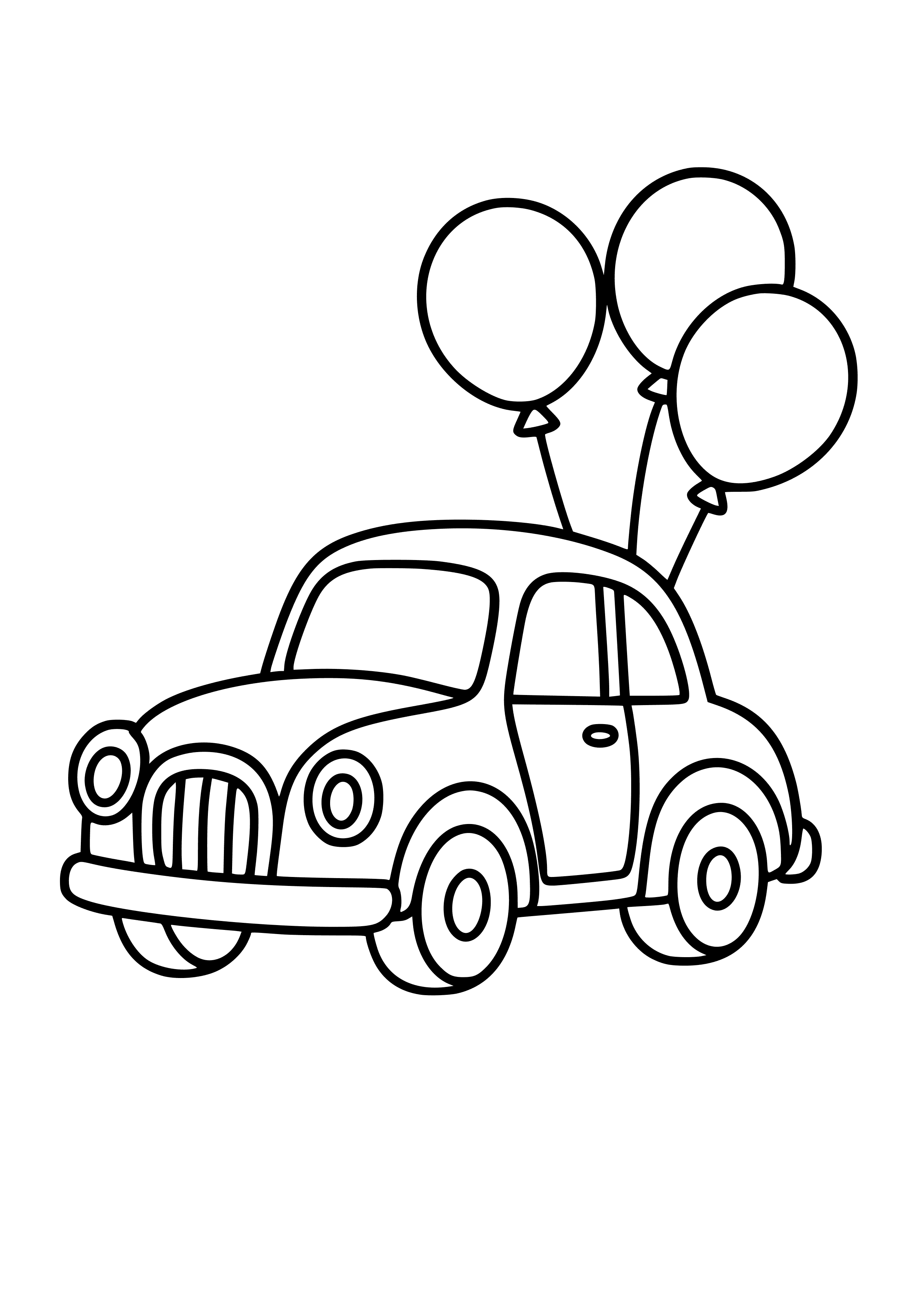 Vintage Car with Balloons Coloring Page