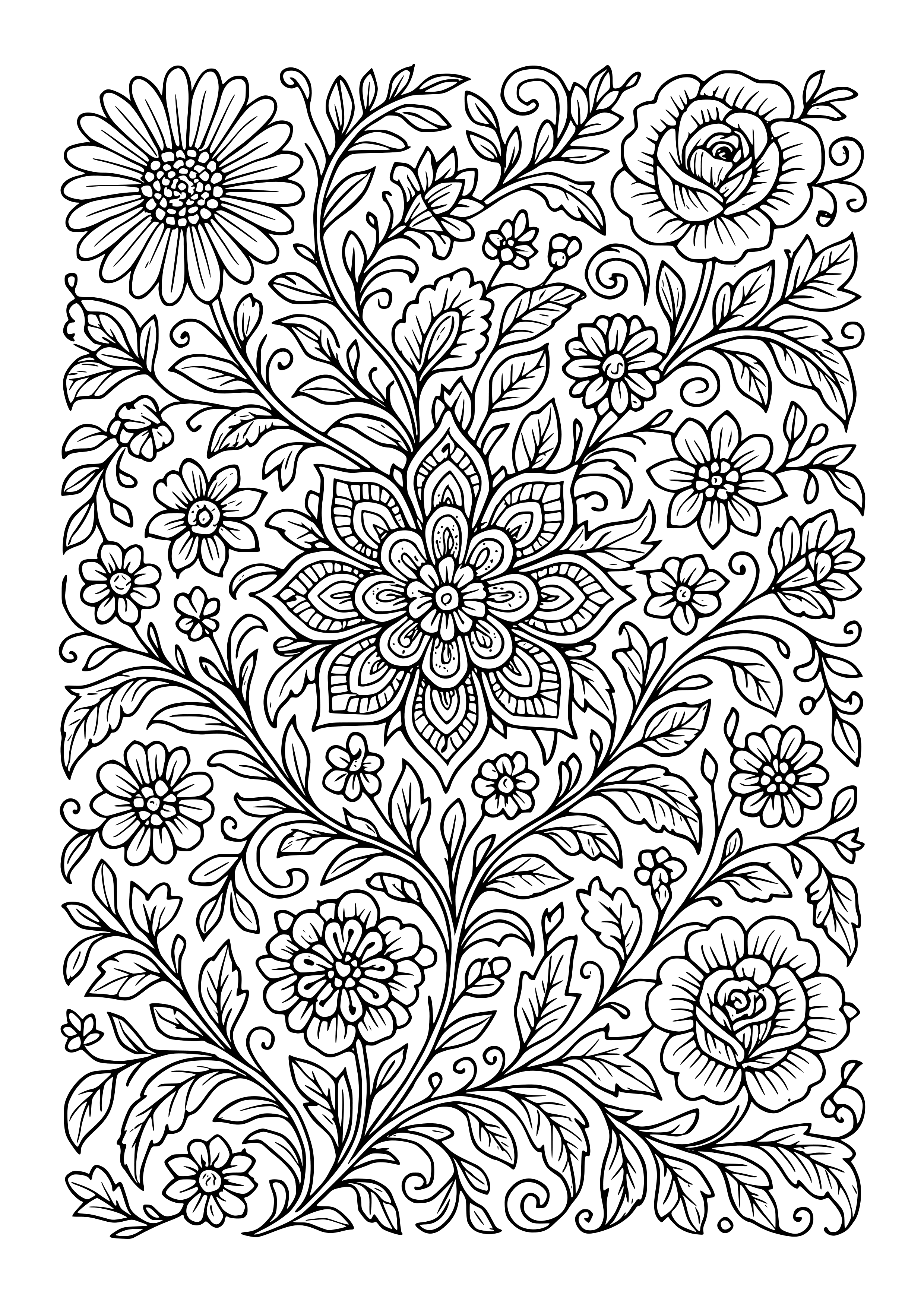 Vintage Flower Patterns Coloring Page