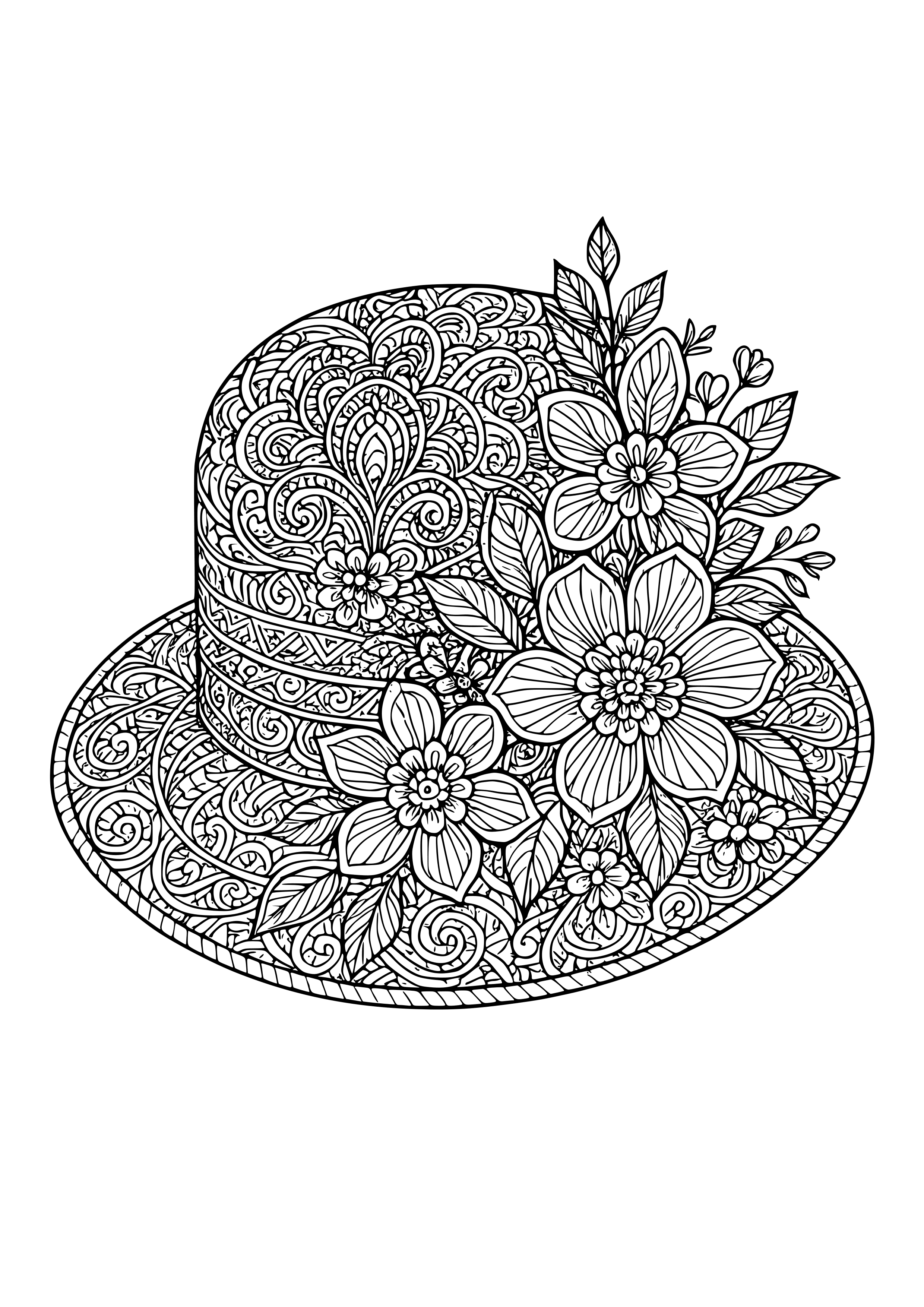 Vintage Hat with Elegant Flowers Coloring Page