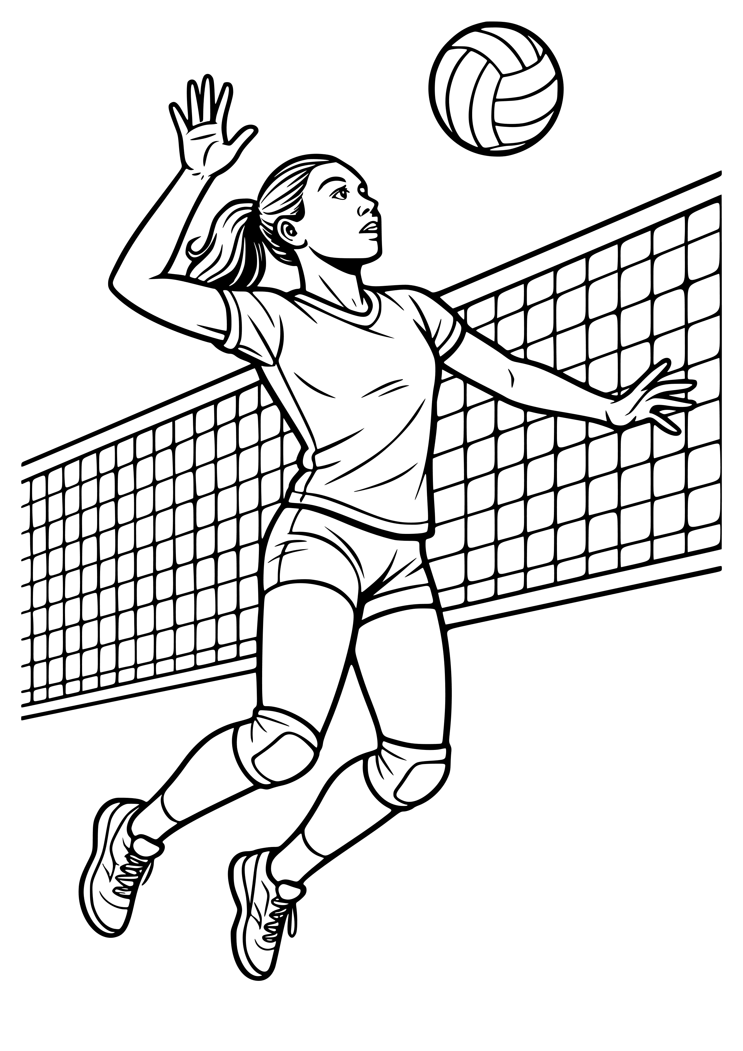 Volleyball Player Jumping to Spike Coloring Page