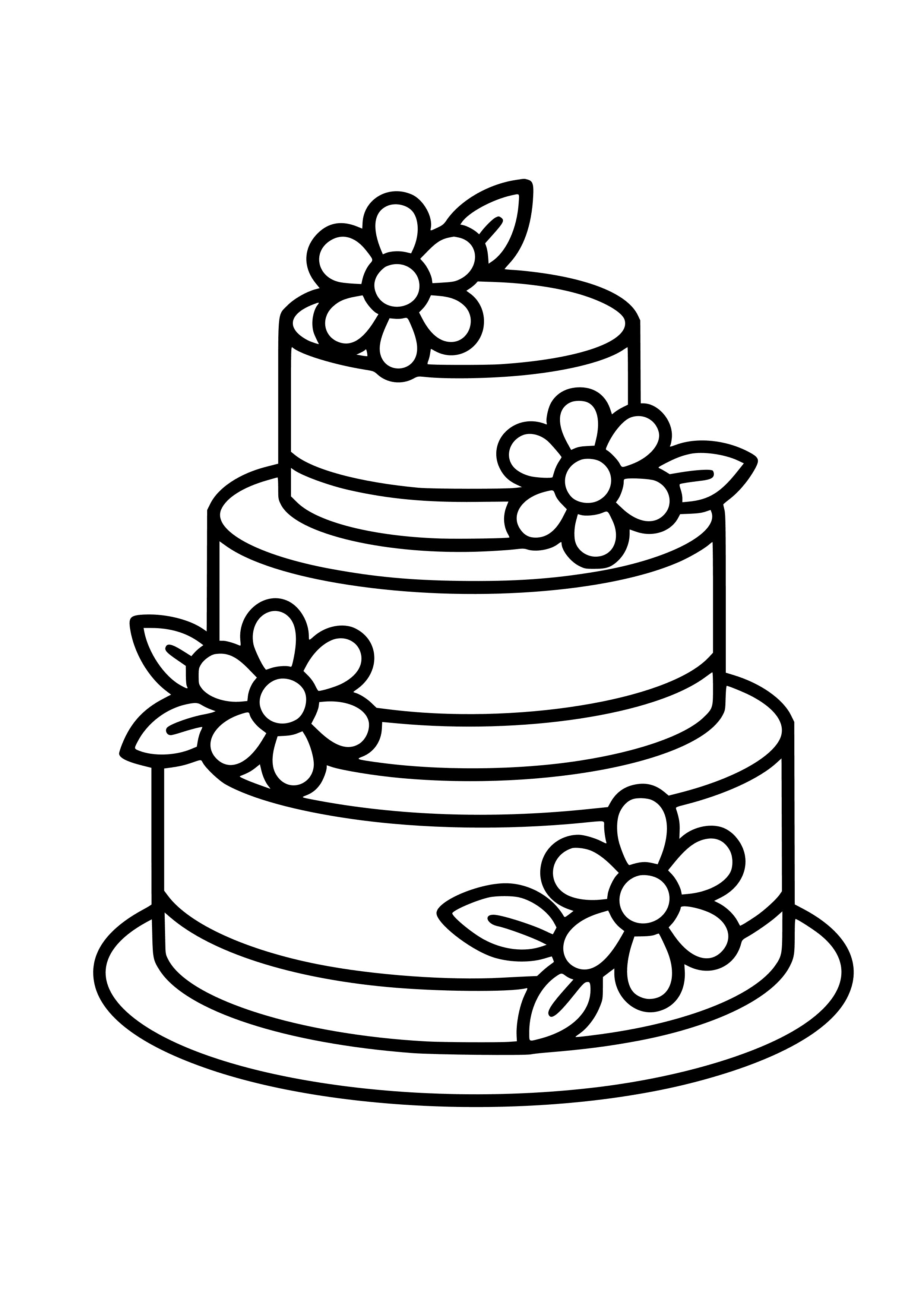 Wedding Cake with Floral Decorations Coloring Page