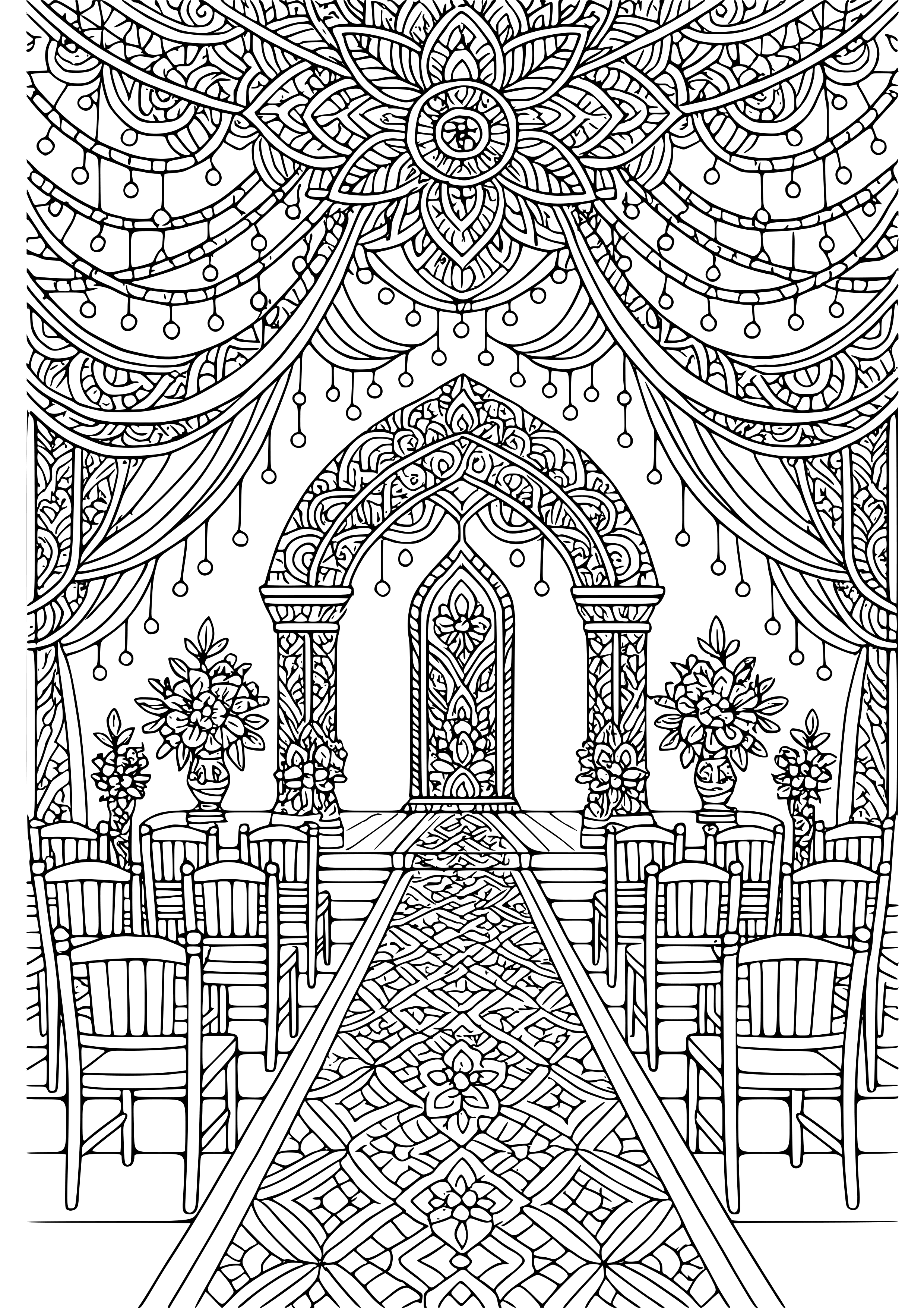 Wedding Venue Decorated with Lights Coloring Page