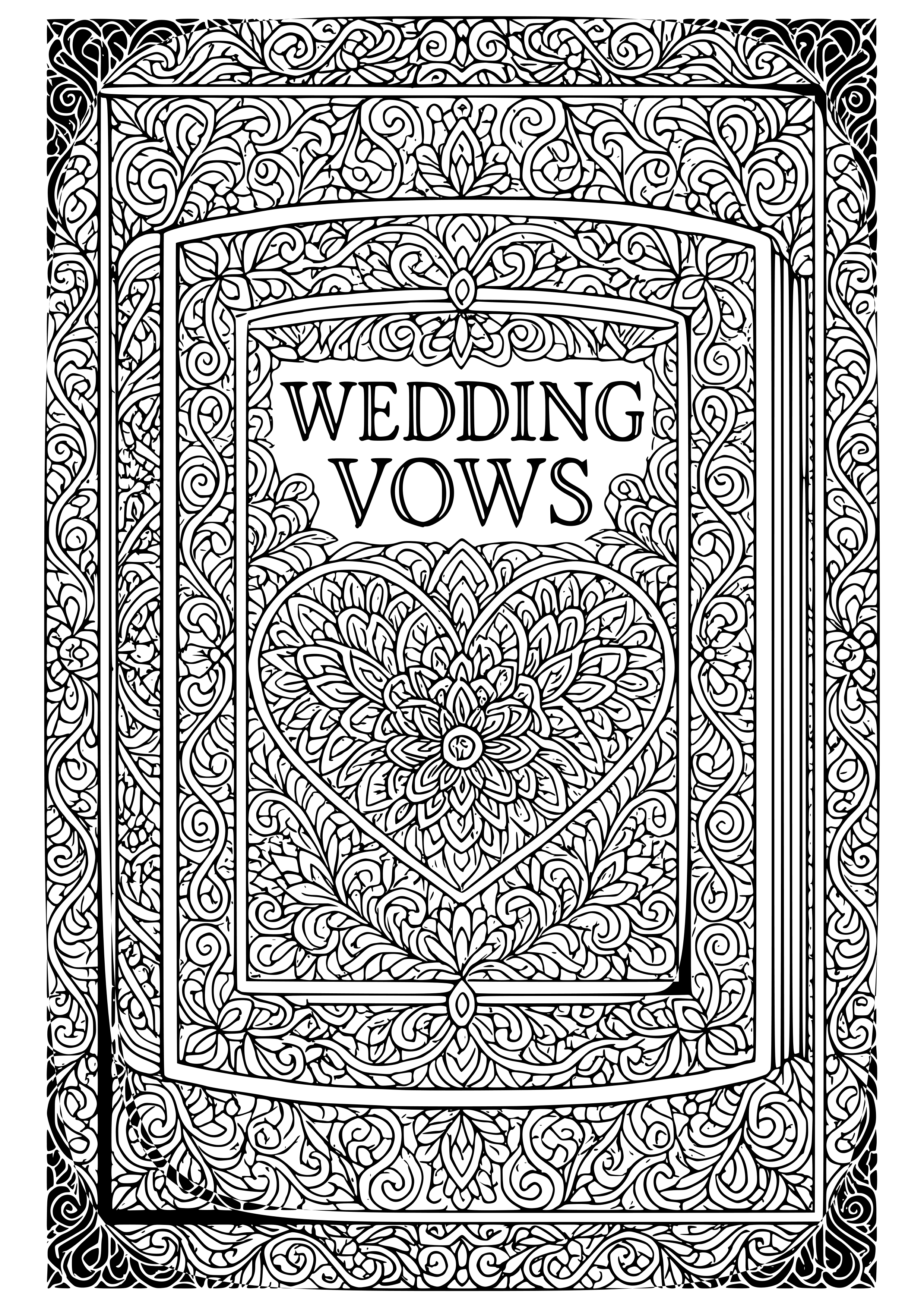 Wedding Vows Written in a Decorative Book Coloring Page