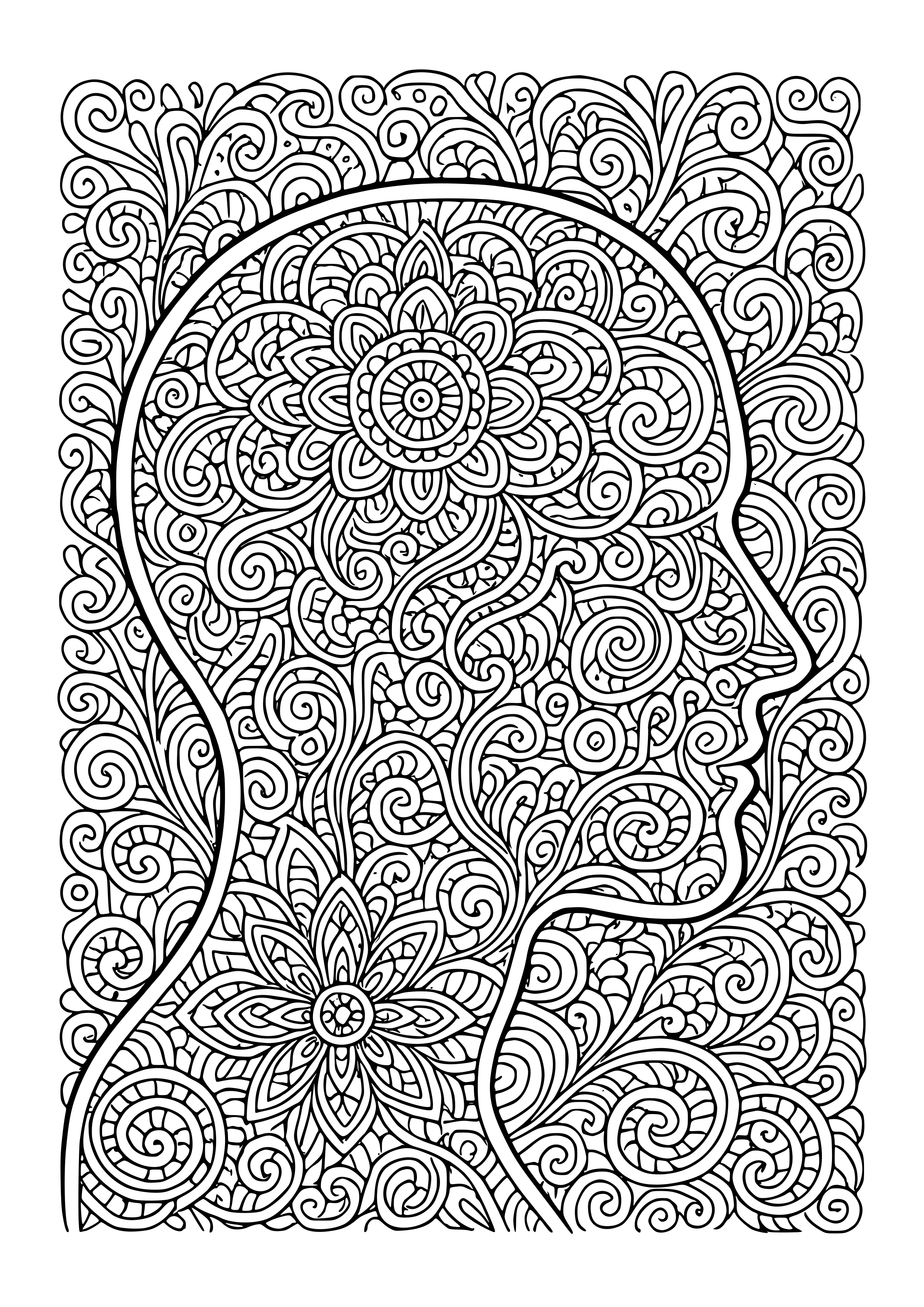 Whimsical Patterns Embodying Mental Exploration Coloring Page