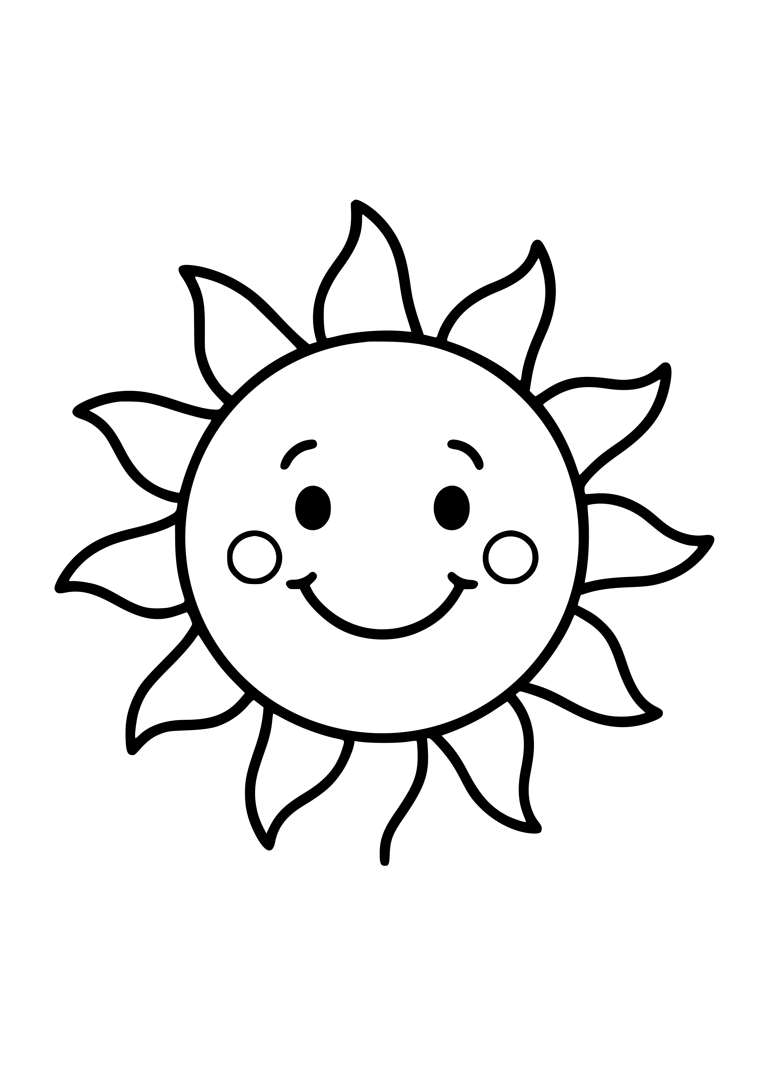 Whimsical Sun with Smiling Face Coloring Page