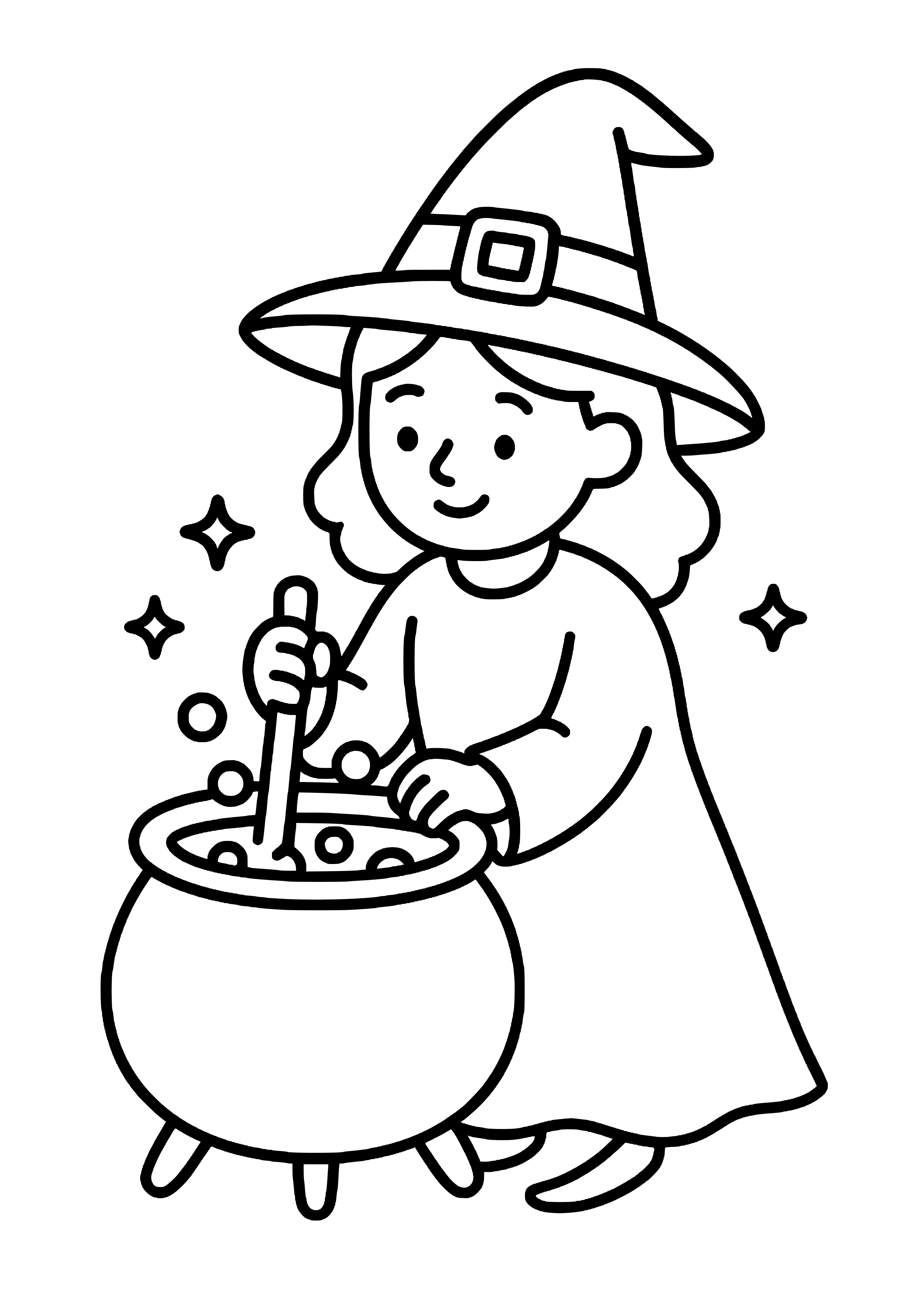 Witch Brewing a Potion in a Cauldron Coloring Page