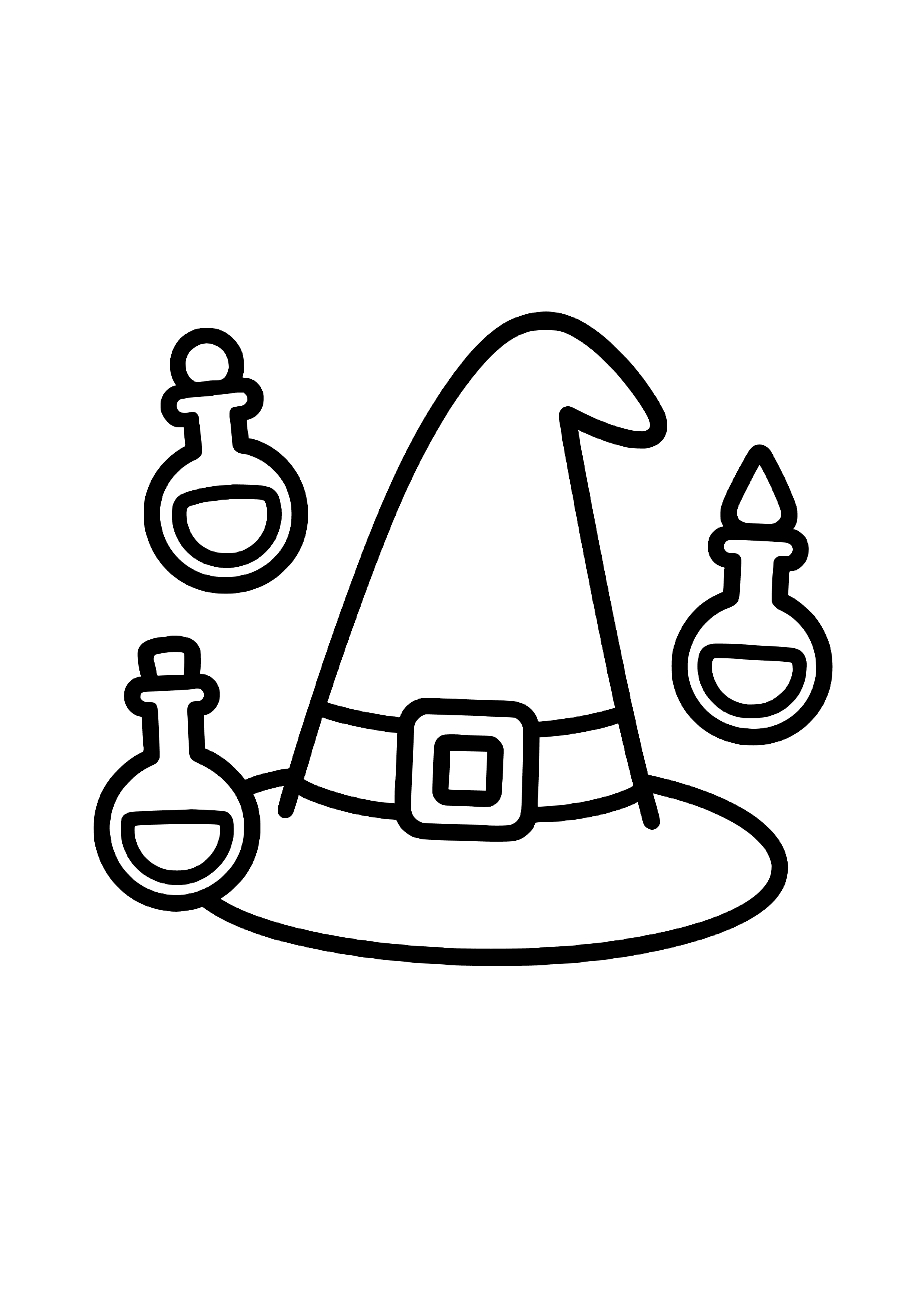 Witch's Hat Surrounded by Potions Coloring Page
