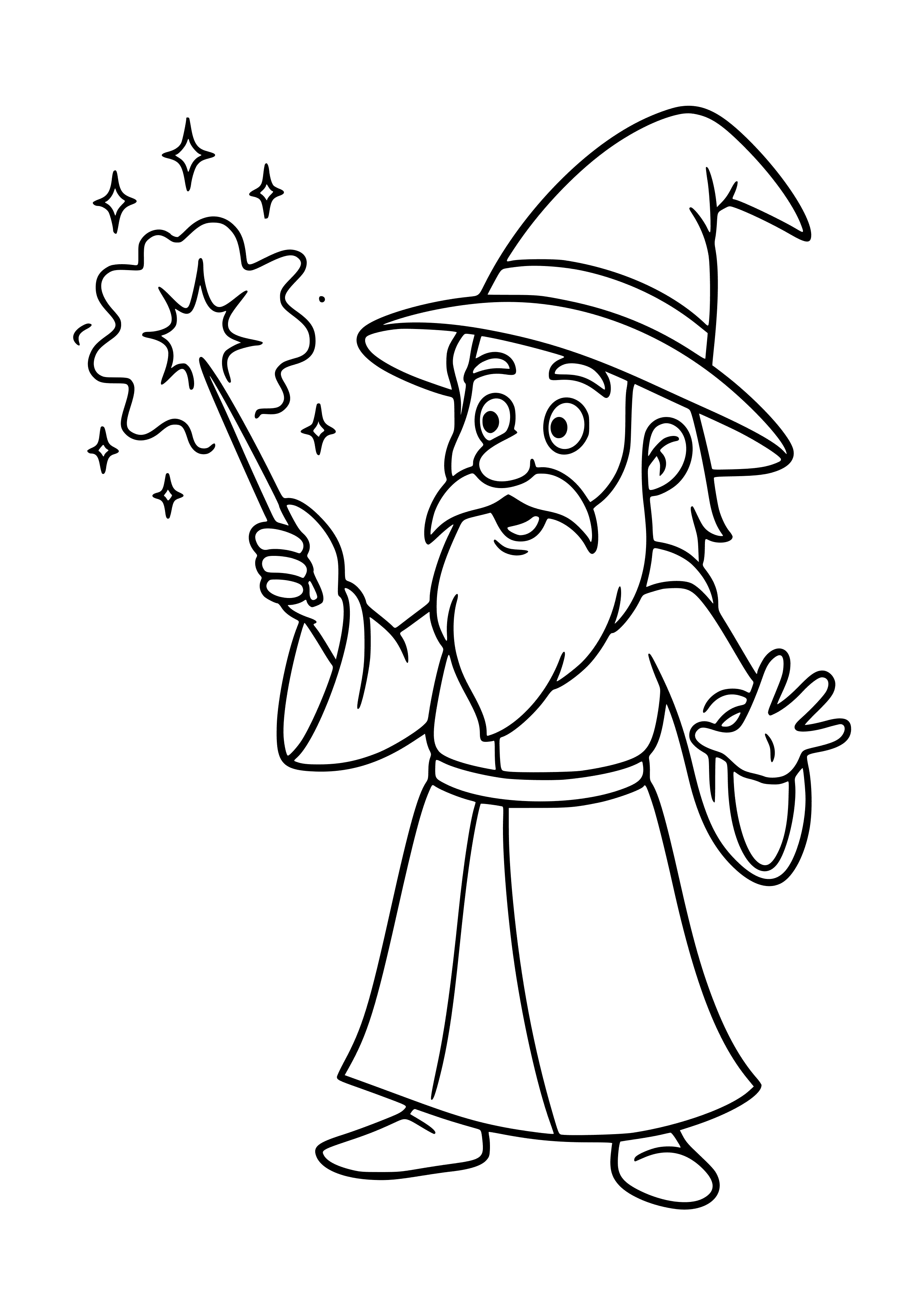 Wizard Casting a Spell with a Wand Coloring Page
