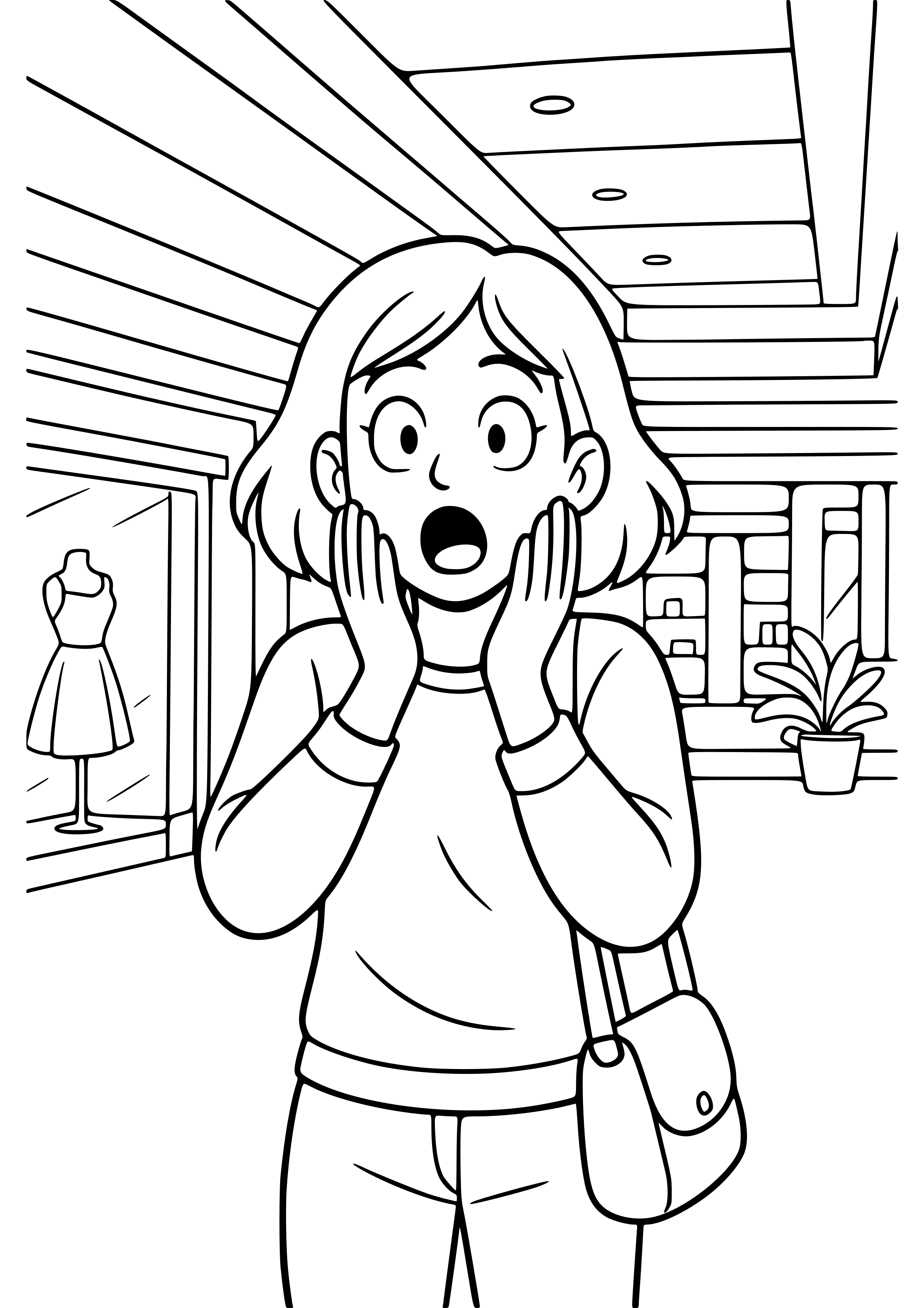 Woman Surprised at a Shopping Mall Coloring Page
