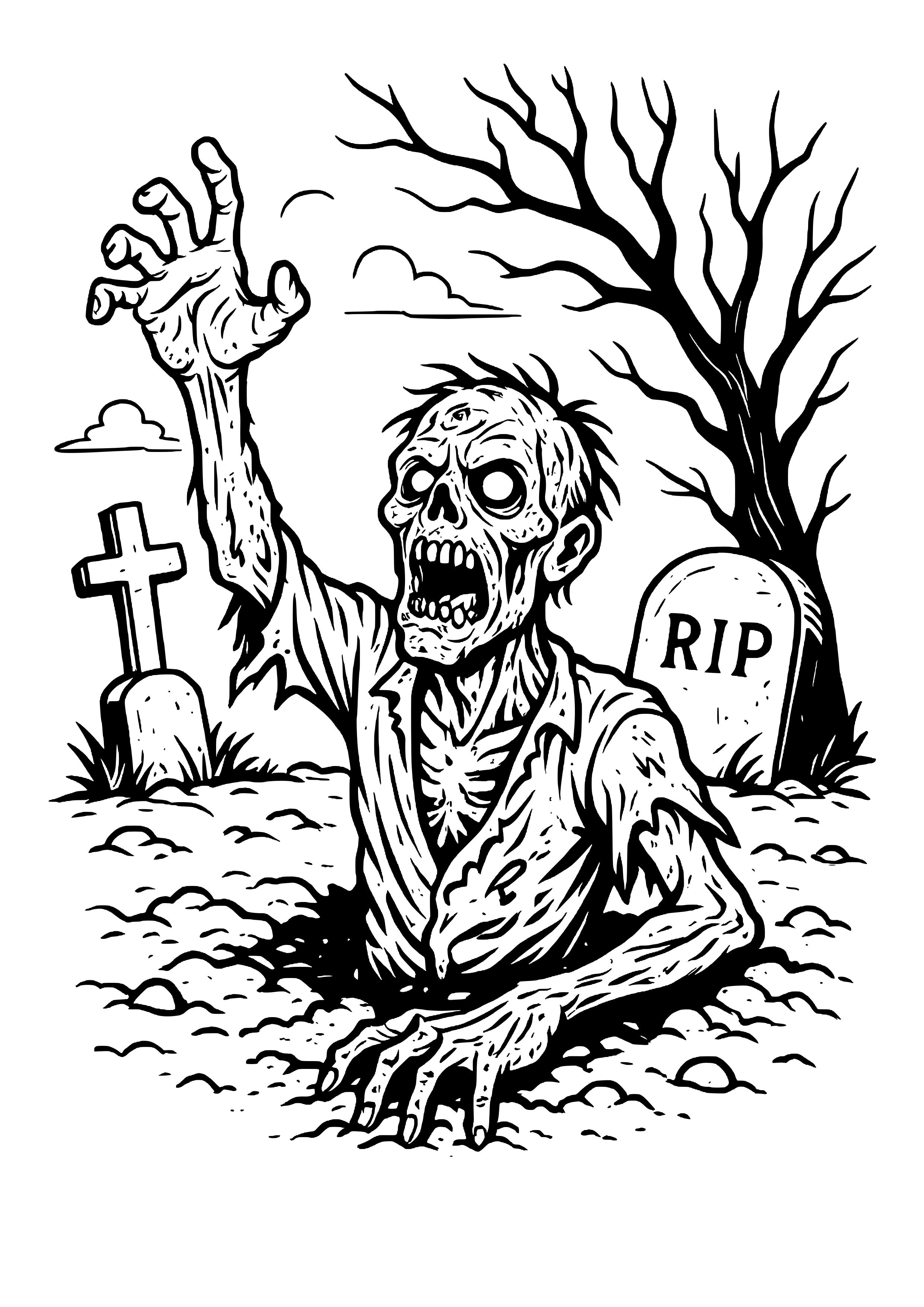 Zombie Rising From the Ground Coloring Page